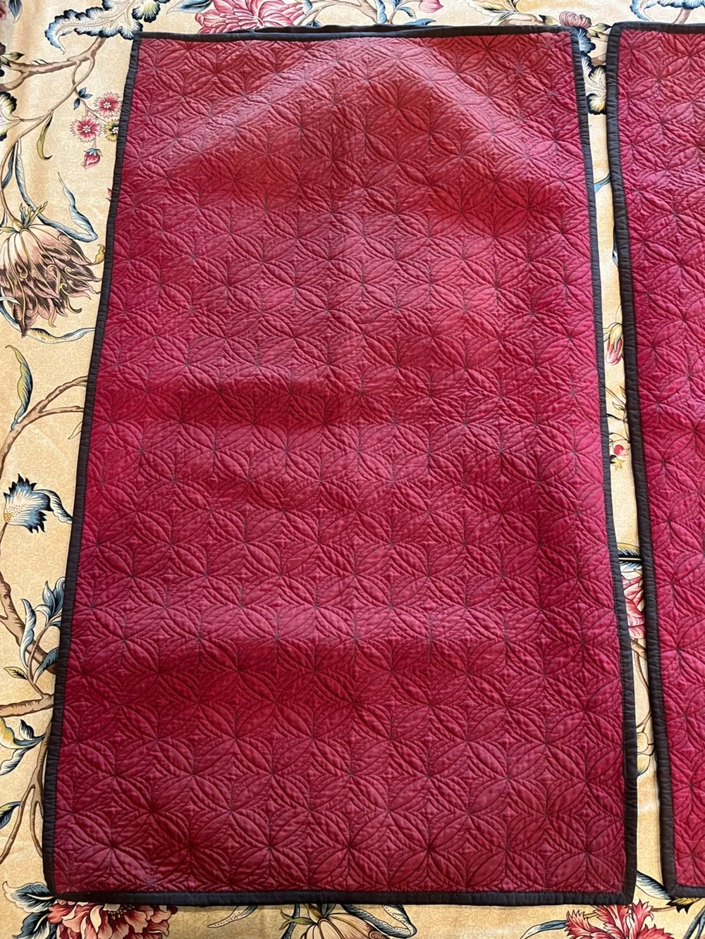 Restoration Hardware Quilted Silk Pillow Shams (2) King Curved Diamonds Rust Red